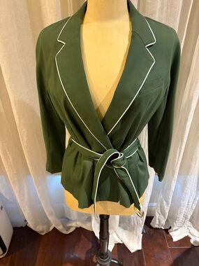 Worth Forest Green Belted Blazer with White Piping